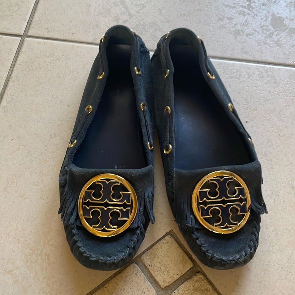 Tory Burch blue suede moccasins sz 9